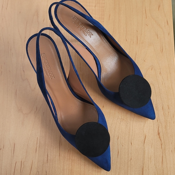 Sportmax by Max Mara Navy Leather Suede Slingback Stiletto Pump Size EU 37.5 - Picture 1 of 17